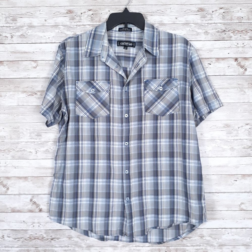 Linea Dome Mens Shirt L Button Up Plaid 665A